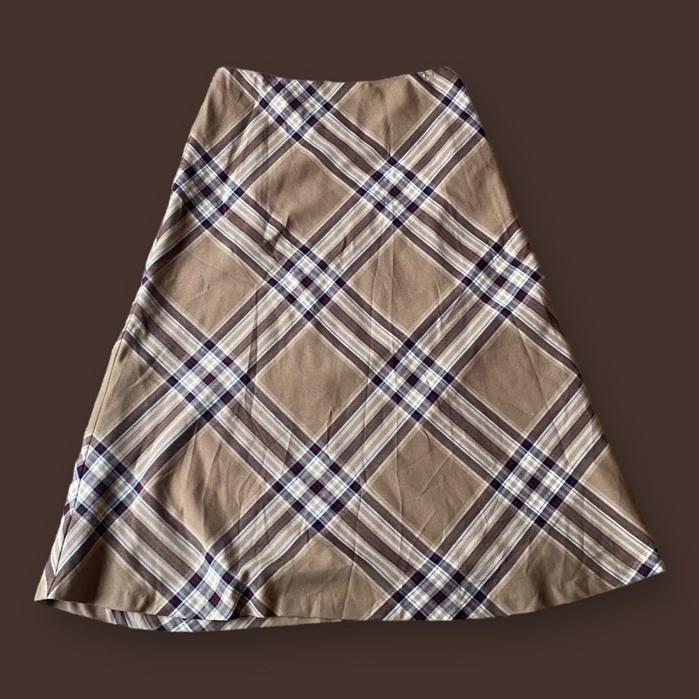 BROWN PLAID MIDI SKIRT